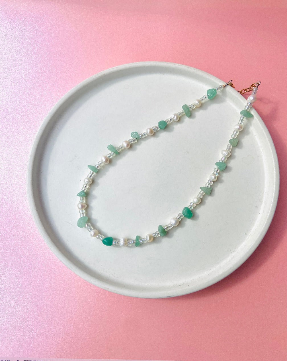 Green Aventurine with Pearl Necklace