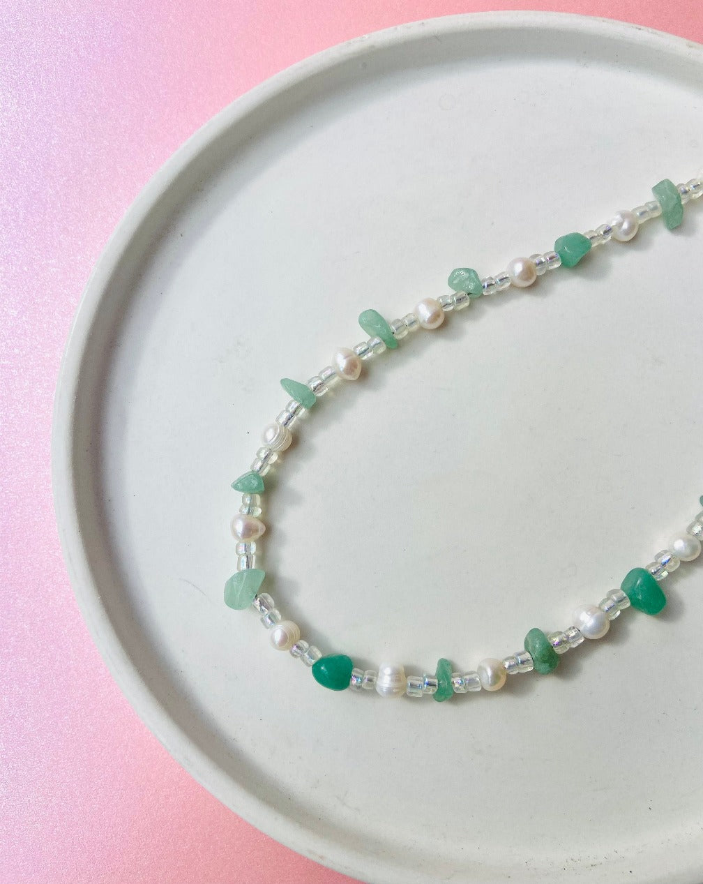Green Aventurine with Pearl Necklace