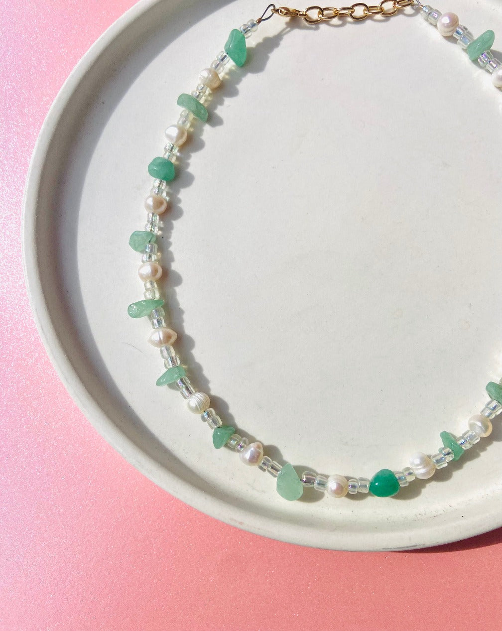Green Aventurine with Pearl Necklace