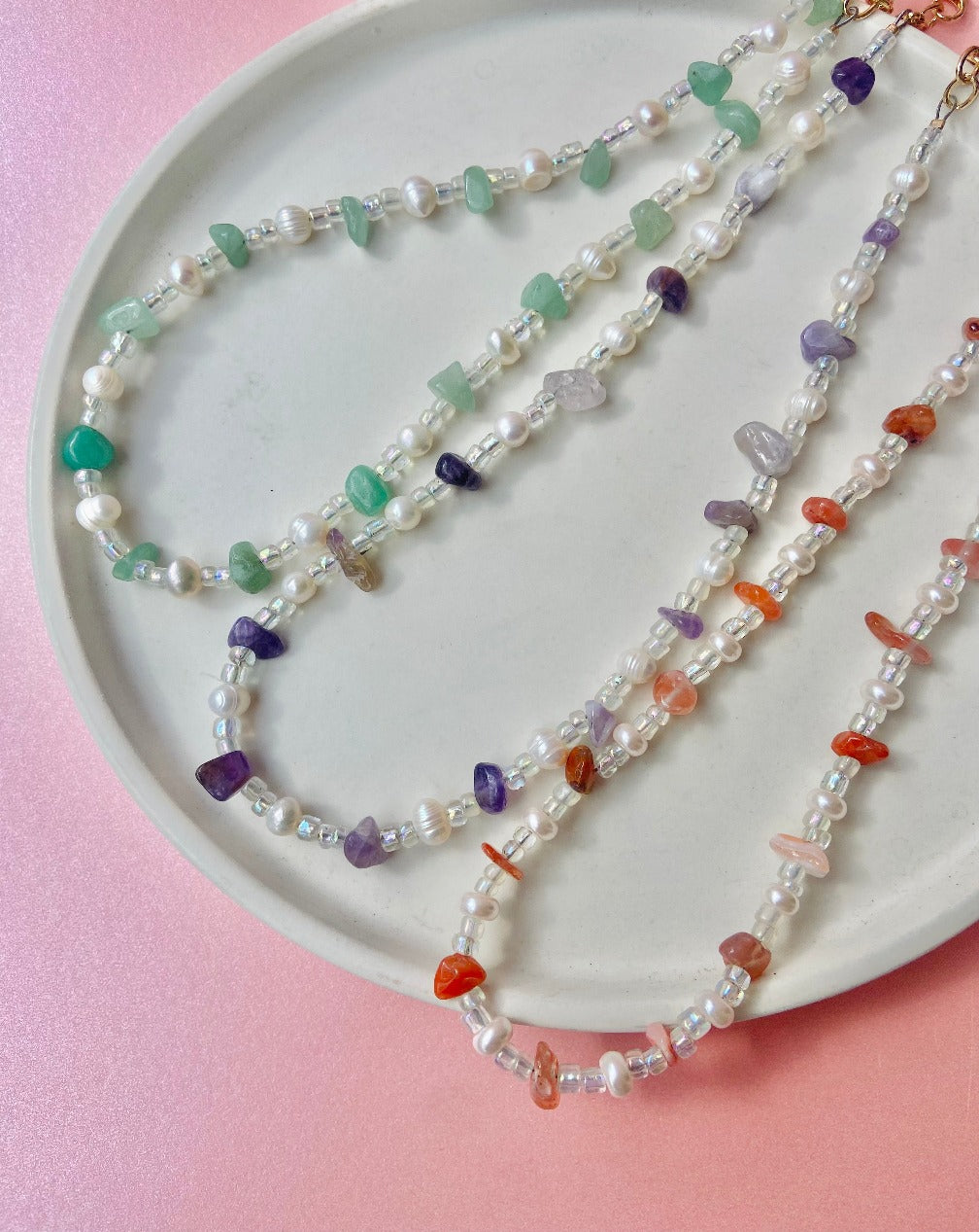 Green Aventurine with Pearl Necklace