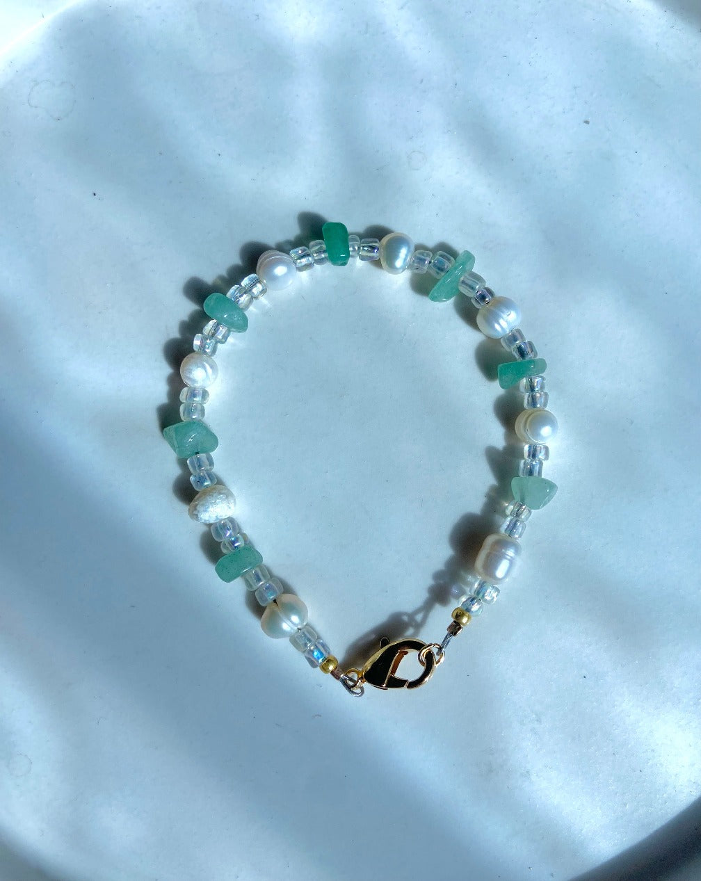 Green Aventurine with Pearl Bracelet
